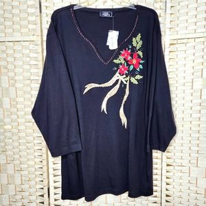 NWT Vintage Lisa International Petites Womens Embellished Christmas Top Size 2X